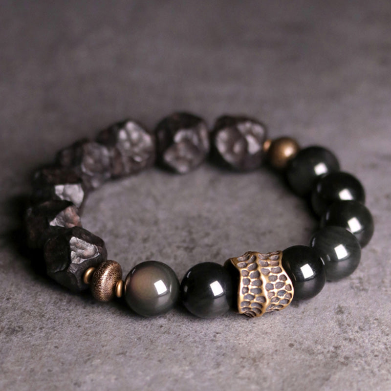 Black Obsidian Ebony Wood Strength Bracelet 17cm