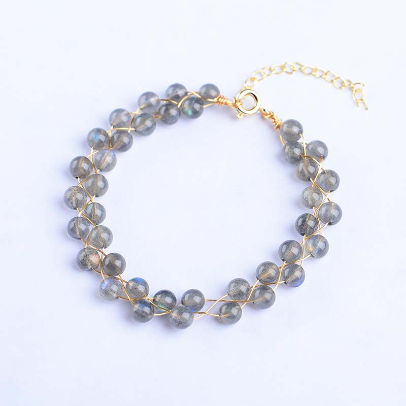 Bracelet ajustable en pierre de lune naturelle avec inscription « Love Blessing »