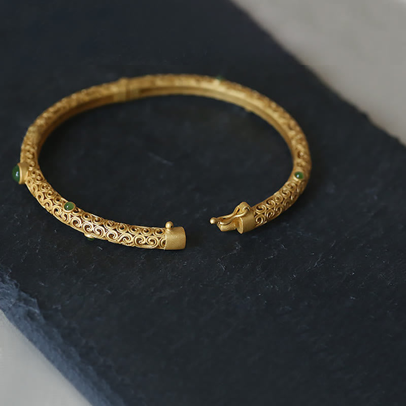 Bracelet en jade cyan et cuivre, nuages propices pour le calme et la chance