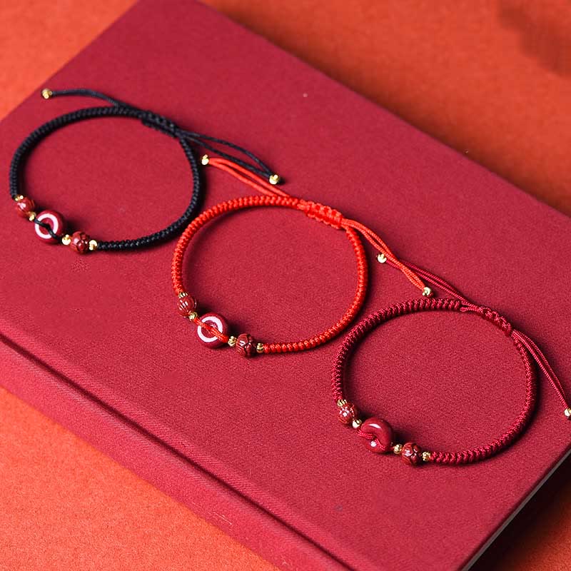 Handmade Cinnabar Peace Buckle Braided Bracelet for Calmness