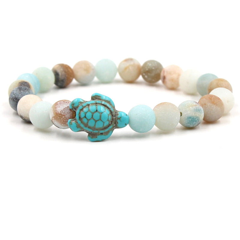 8mm Turquoise Blessing Bracelet with Sea Turtle Charm
