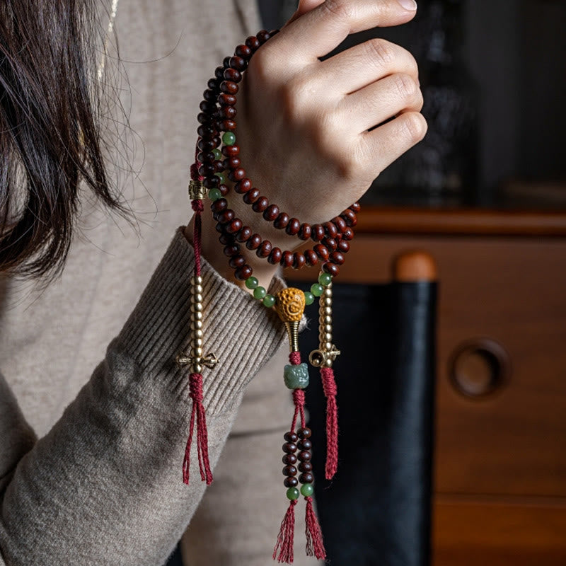 108 Beads Bodhi Seed Mala Bracelet with Hetian Cyan Jade Protection