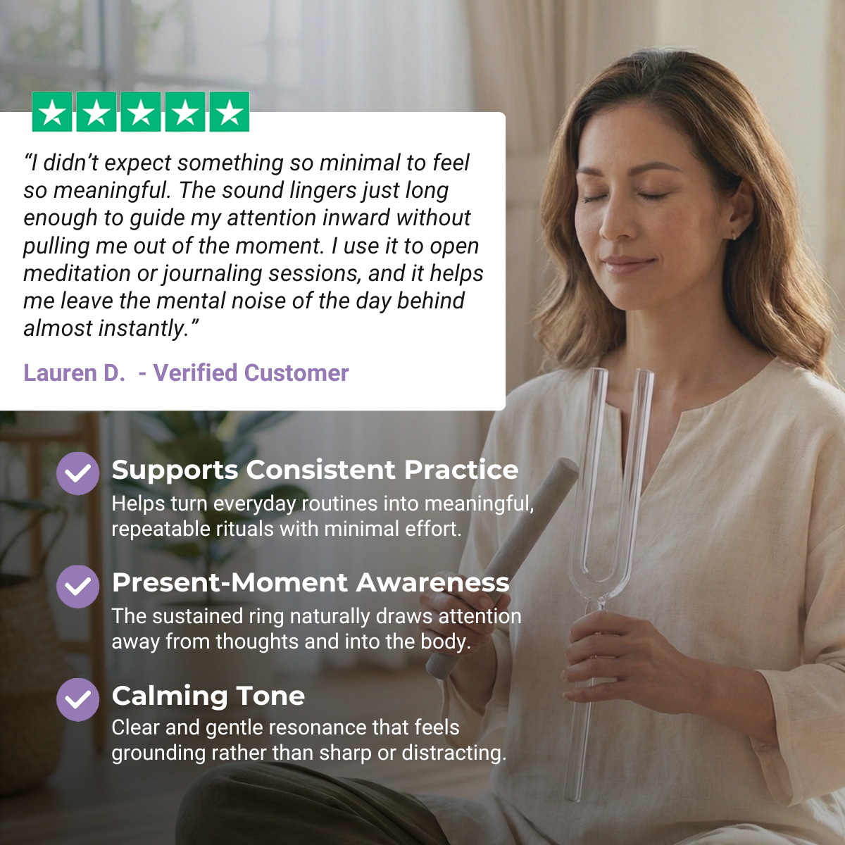 Diapason en cristal de note Mi4 - Chakra du plexus solaire