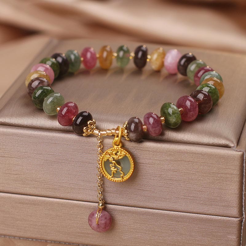 Bracelet d'amour en tourmaline colorée avec breloque fleur de lapin