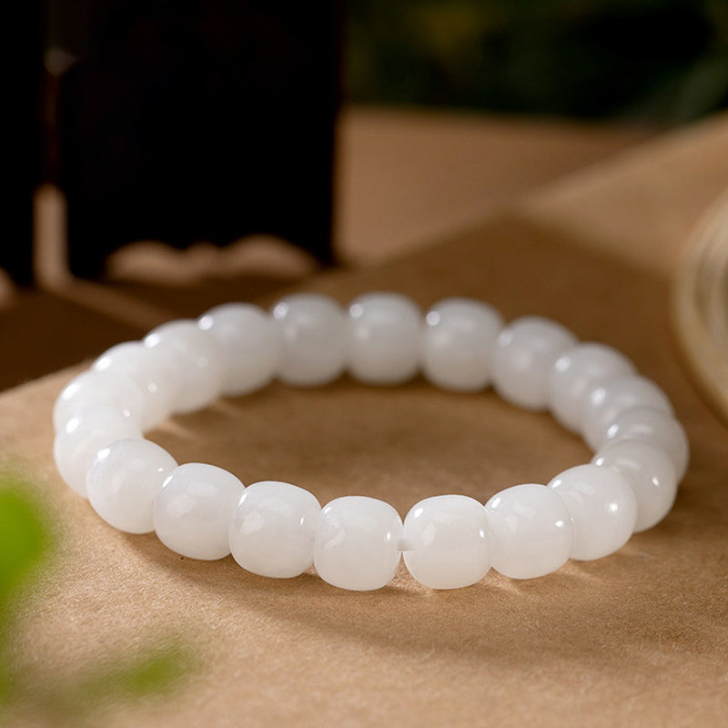 Bracelet de protection en jade blanc de 8 mm pour le bonheur et la chance