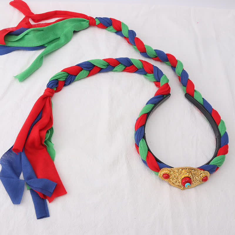 Accessoires pour cheveux spirituels en cuivre avec perles à pompons tibétaines colorées