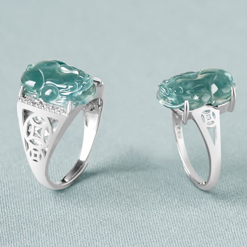 Bague Pixiu en argent sterling et jade pour la richesse et la chance