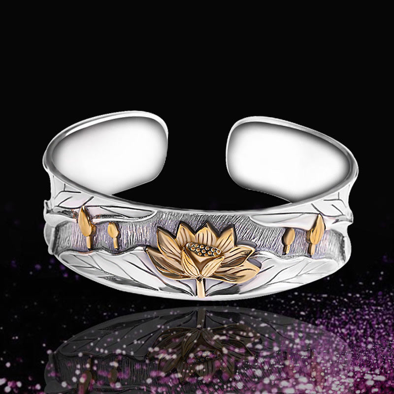 Bracelet Calme Fleur de Lotus en Argent Sterling 925 Réglable