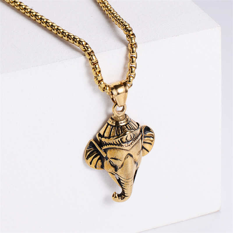 Collier Ganesh Pendentif en acier titane Protection Unisexe