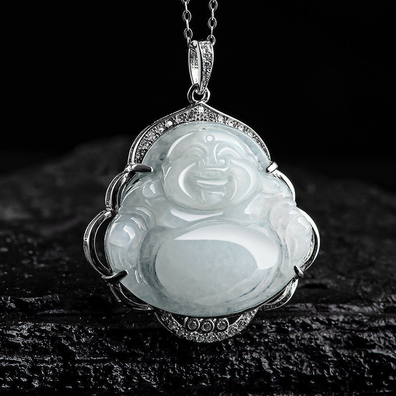 Collier en argent sterling 925 et jade | Bouddha rieur Abondance