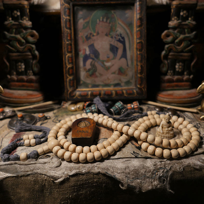 8mm Abelia Biflora Wood 108 Bead Warding Mala Bracelet
