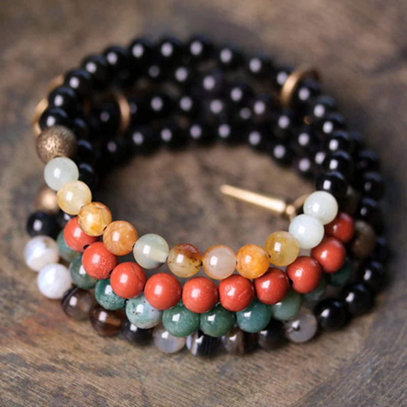 Bracelet de couple Force en obsidienne noire et sodalite