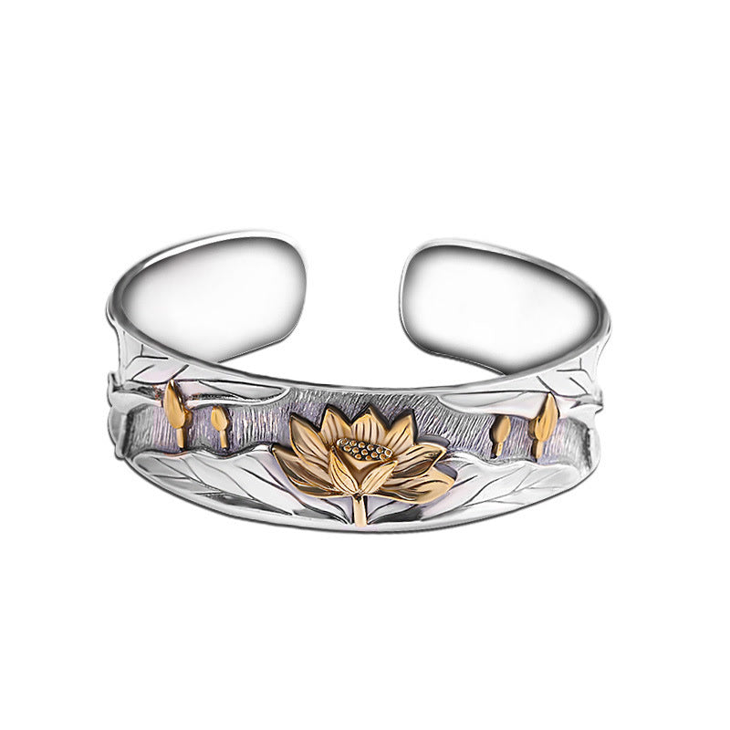 Bracelet Calme Fleur de Lotus en Argent Sterling 925 Réglable