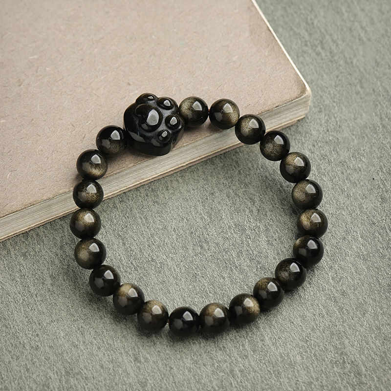 Gold Sheen Obsidian Lucky Cat Protection Bracelet 8mm