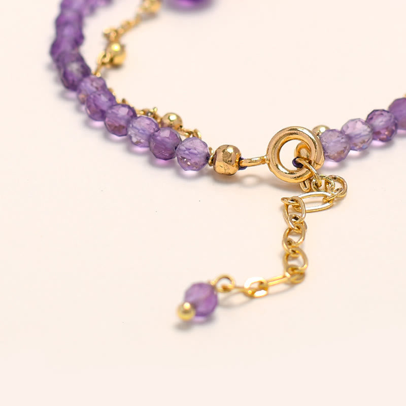 Amethyst 14K Gold Plated Double Layer Healing Bracelet
