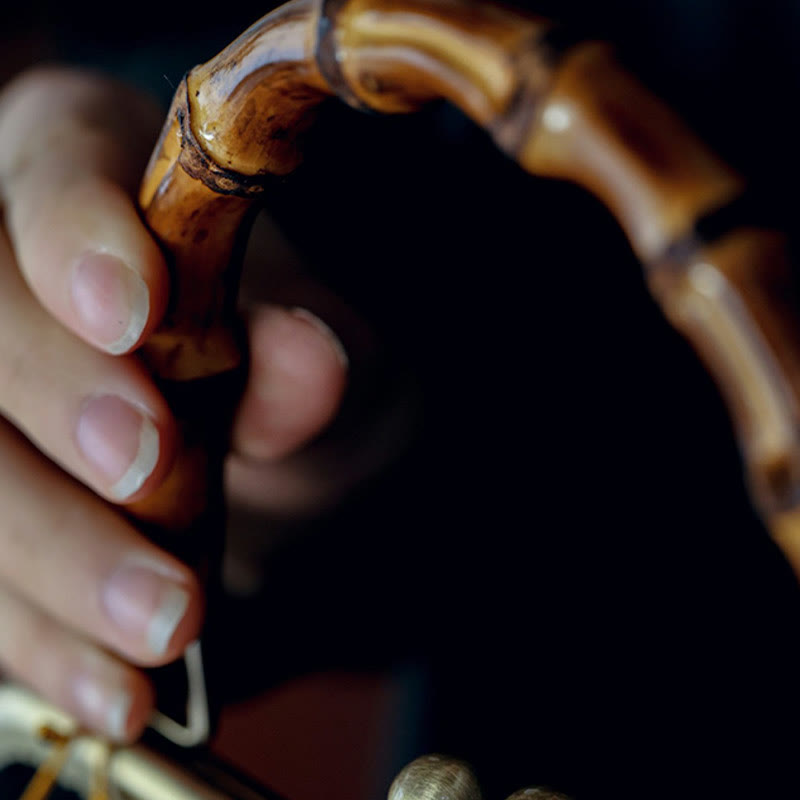 Sac à poignée en bambou inspiré de la nature avec motif de feuilles et d'oiseaux