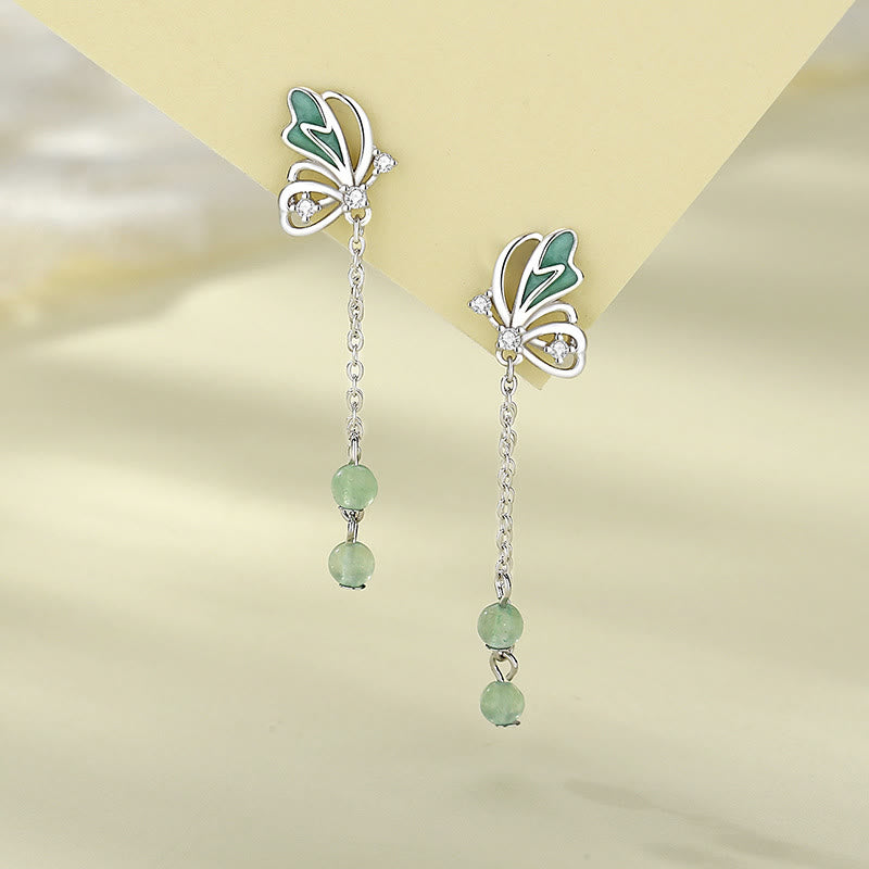 Ensemble collier et boucles d'oreilles papillon en aventurine verte