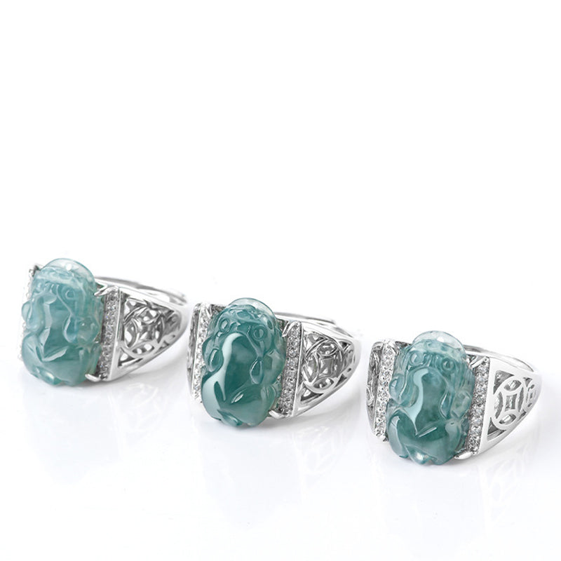 Bague Pixiu en argent sterling et jade pour la richesse et la chance