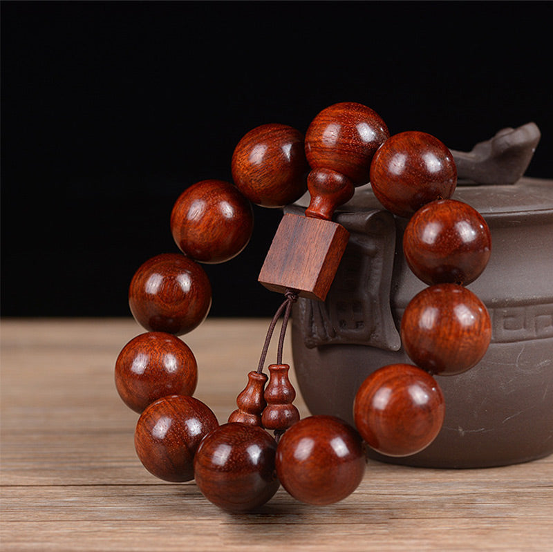 Bracelet spirituel en bois de santal rouge à petites feuilles de 15 mm pour la relaxation