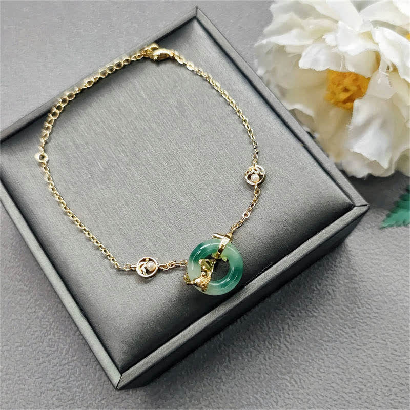 Bracelet d'harmonie et de guérison en jade cyan et poisson koï