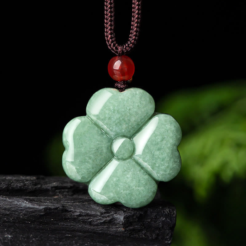 Collier pendentif trèfle à quatre feuilles en jade unisexe