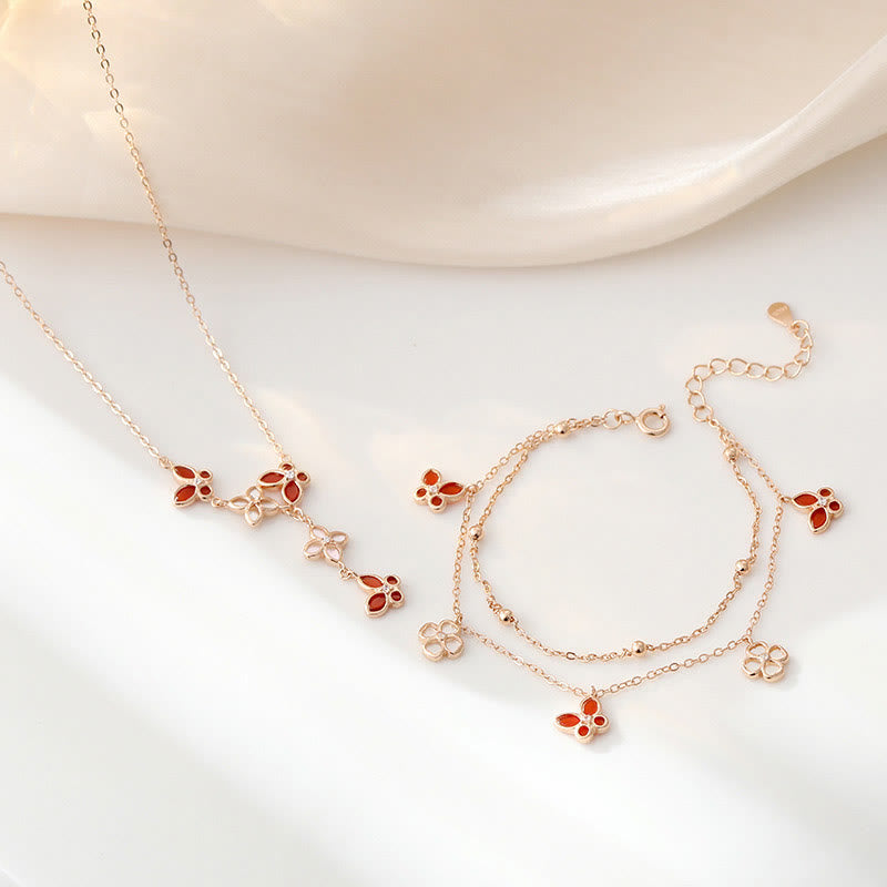 Red Agate & Tridacna Stone Calm Bracelet Necklace Set