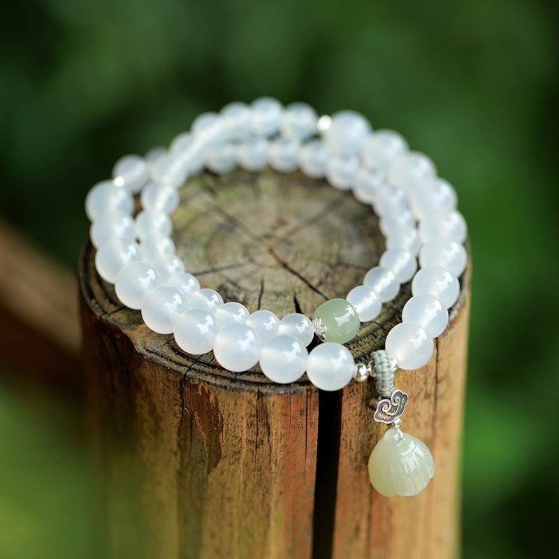 Bracelet de protection en agate blanche et jade lotus