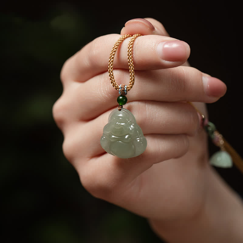 Collier de prospérité en jade et lotus du Bouddha rieur