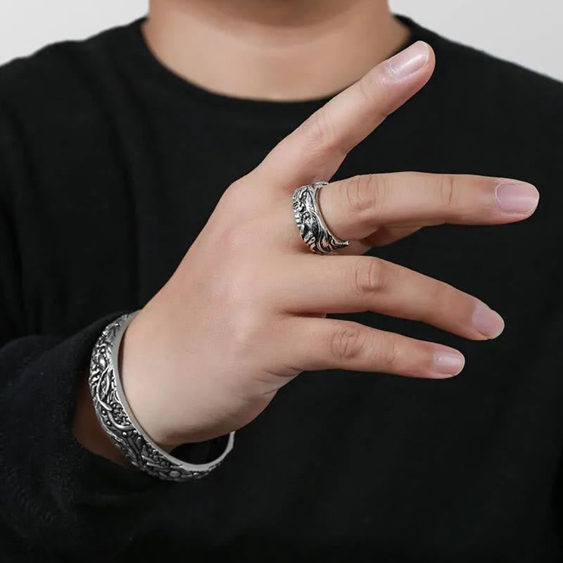 Bague de richesse réglable Guan Gong Nuages de bon augure en cuivre