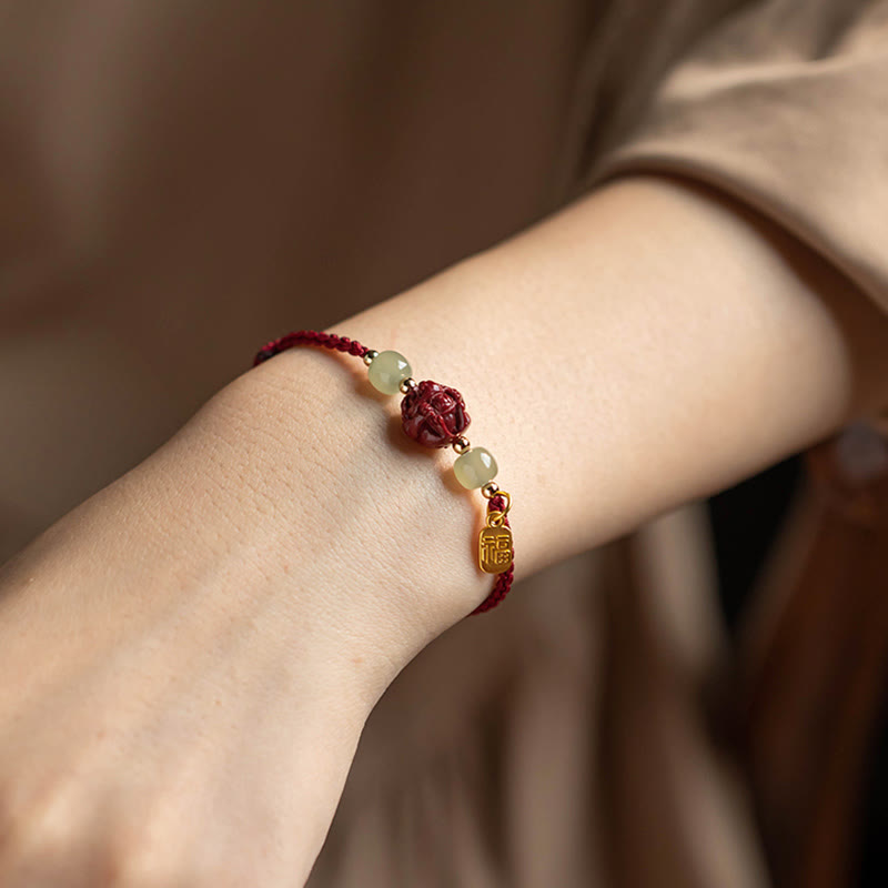 Chinese Zodiac Jade Fu Luck Rope Bracelet