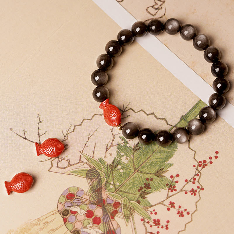Silver Sheen Obsidian Koi Fish Protection Bracelet 8mm