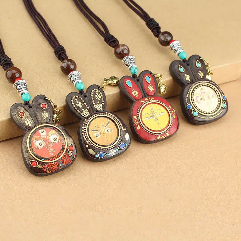 Collier pendentif spirituel des cinq dieux de la richesse en ébène