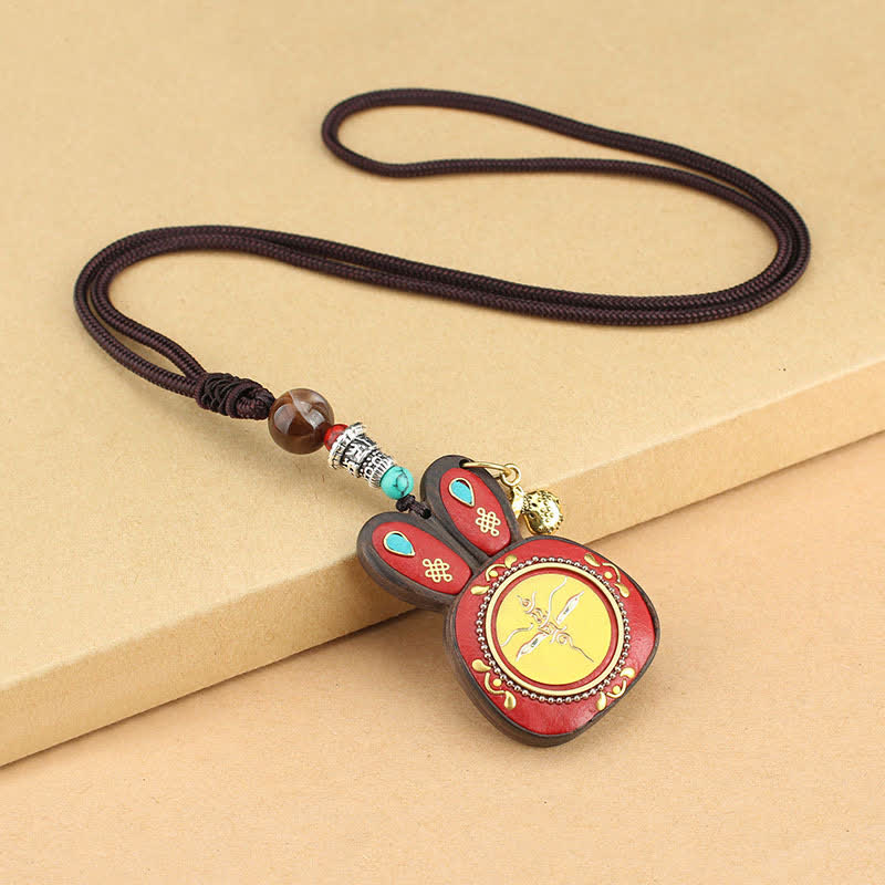 Collier pendentif spirituel des cinq dieux de la richesse en ébène