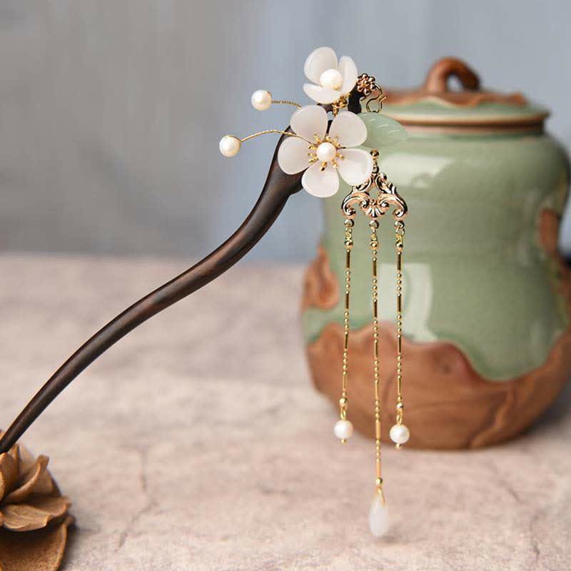Épingle à cheveux de protection en ébène | Décoration florale chinoise