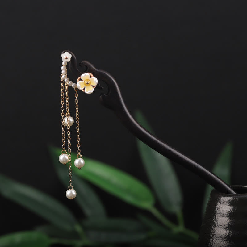 Épingle à cheveux chinoise en nacre d'ébène et perles
