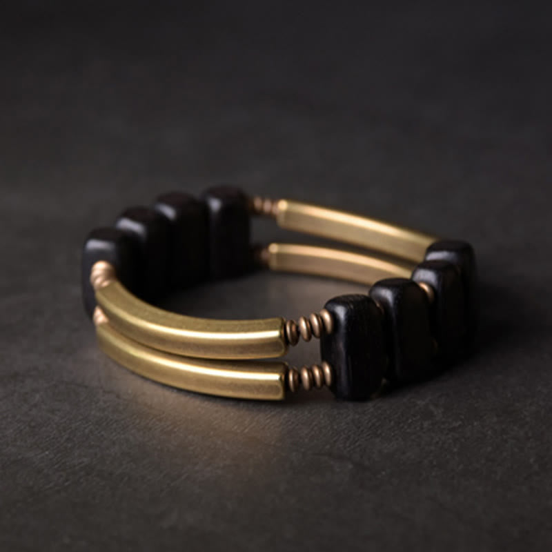 Bracelet spirituel double couche en bois d'ébène et cuivre