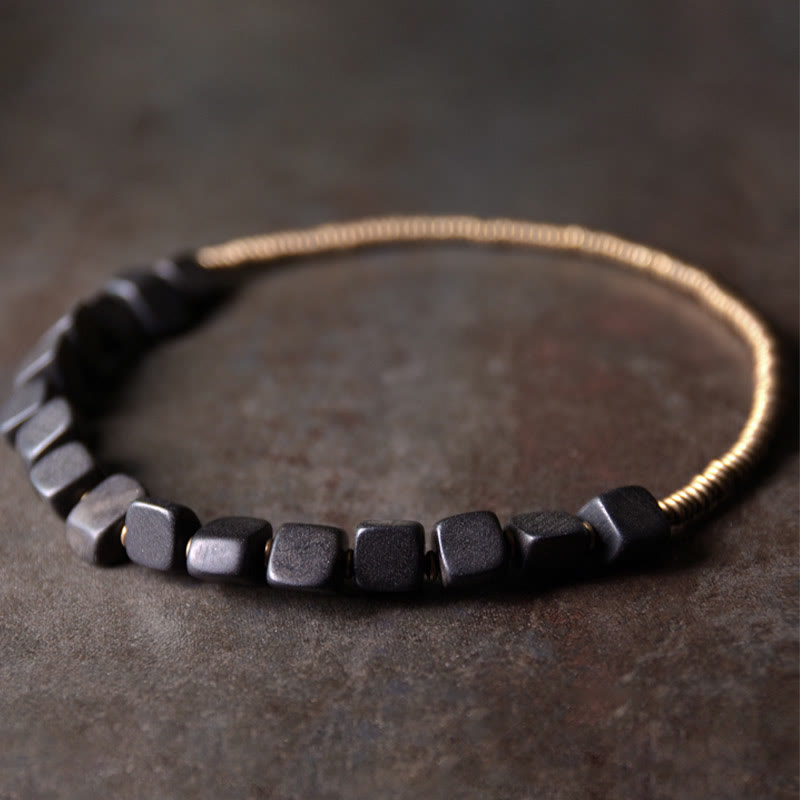 Bracelet spirituel double tour en bois d'ébène et cuivre Peace