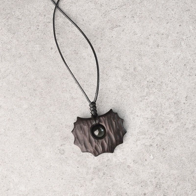 Collier Paix Calme en Bois d'Ébène et Obsidienne de Forme Irrégulière
