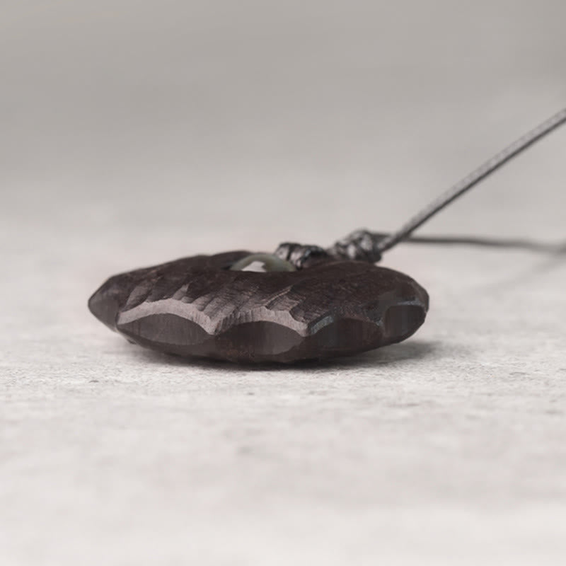 Collier Paix Calme en Bois d'Ébène et Obsidienne de Forme Irrégulière