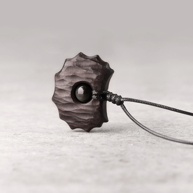 Collier Paix Calme en Bois d'Ébène et Obsidienne de Forme Irrégulière