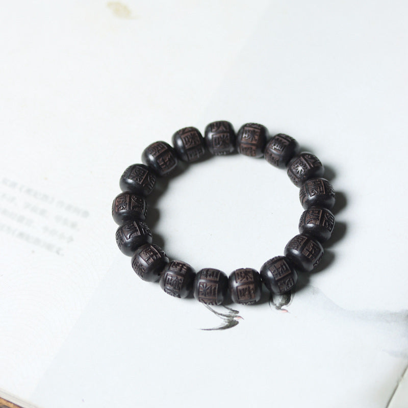 Bracelet d'équilibre unisexe en bois d'ébène Om Mani Padme Hum 13 mm