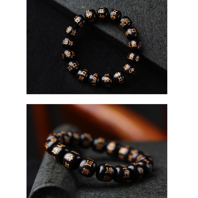 Bracelet de paix Om Mani Padme Hum en bois d'ébène pour l'équilibre