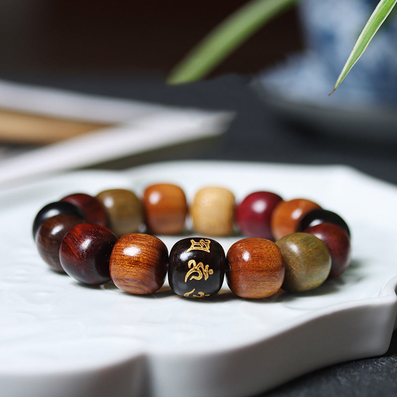 Bracelet Pureté Om Mani Padme Hum en bois d'ébène 14 mm