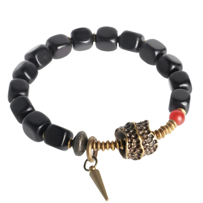 Bracelet Yin Yang Paix en Bois d'Ébène et Agate Rouge 8 mm