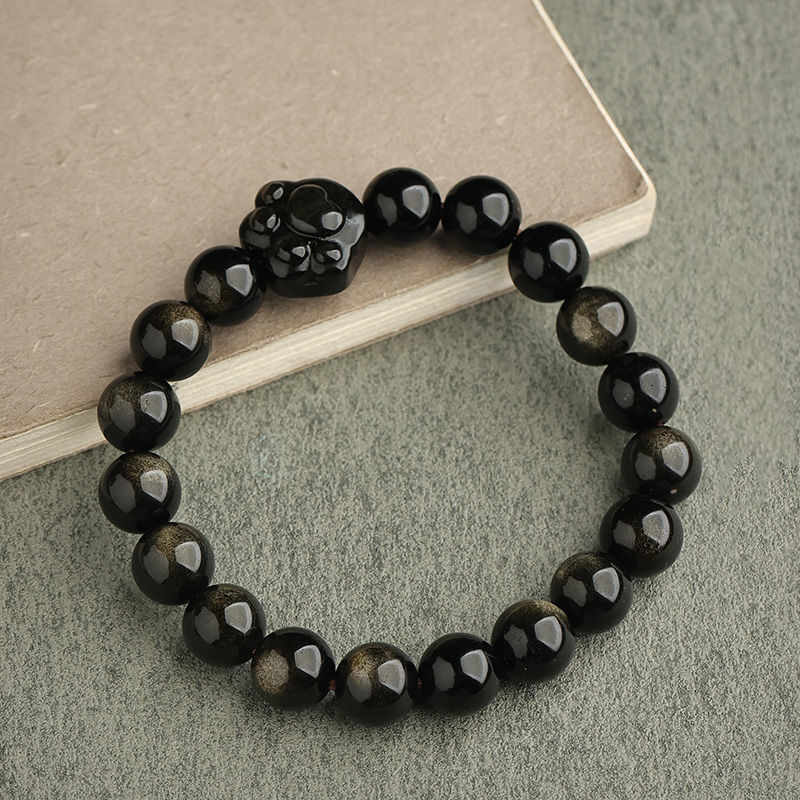 Gold Sheen Obsidian Lucky Cat Protection Bracelet 8mm