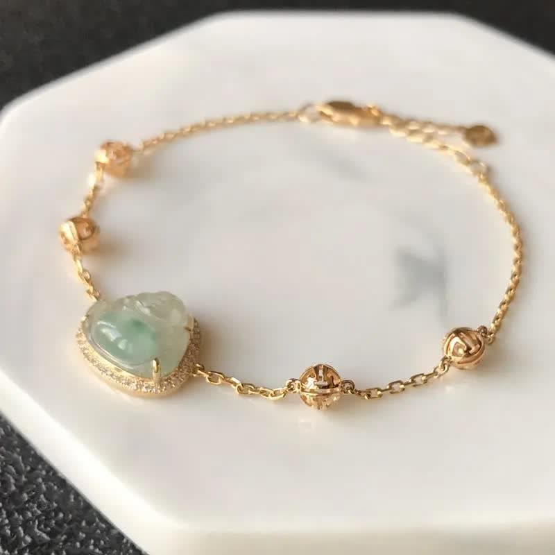 Handmade Jade Bracelet with Laughing Buddha for Abundance