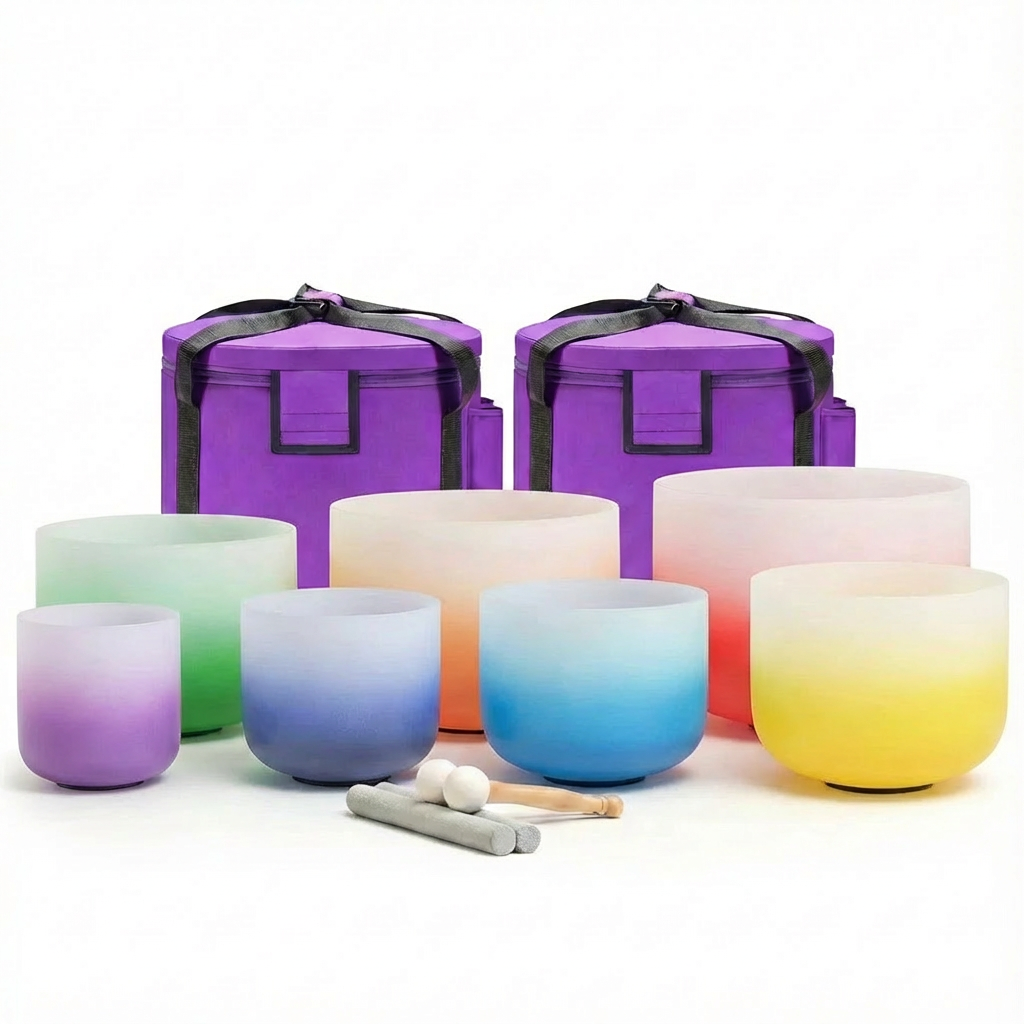 Ensemble de bols chantants en cristal Aria Gradient Chakra pour la méditation