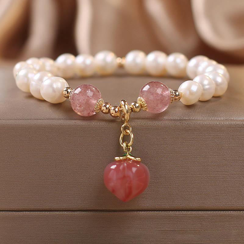 Bracelet Amour Sagesse en Quartz Fraise Perle 8 mm