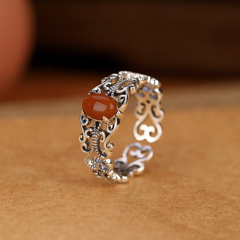 Vintage Red Agate Self-acceptance Ring 925 Sterling Silver