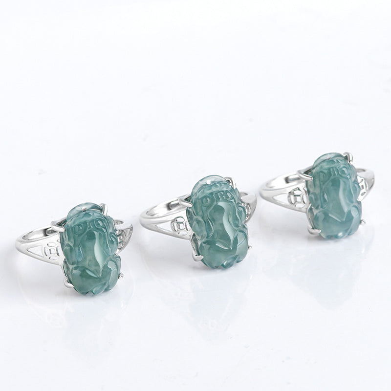 Bague Pixiu en argent sterling et jade pour la richesse et la chance